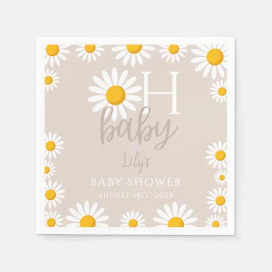Oh Baby Modern Daisy Gender Neutral Baby Shower スタンダードカクテルナプキン (正面)