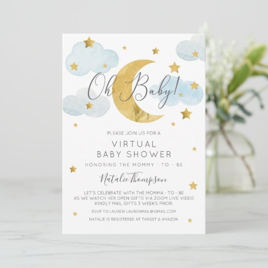 Oh Baby Moon & Stars theme Virtual Baby Shower 招待状 (スタンド正面)