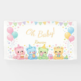 Oh Baby Neutral Cute Bunny Pastel Baby Shower 横断幕
