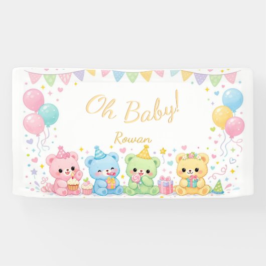 Oh Baby Neutral Cute Bunny Pastel Baby Shower 横断幕 (横)