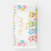 Oh Baby Neutral Cute Bunny Pastel Baby Shower 横断幕 (縦)