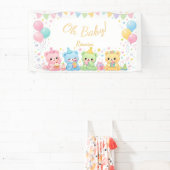 Oh Baby Neutral Cute Bunny Pastel Baby Shower 横断幕 (インサイチュ)