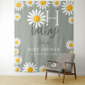 Oh Baby Neutral Daisy Baby Shower Photo Backdrop タペストリー (インサイチュ)