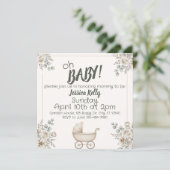 Oh Baby Neutral Floral Minimalist baby shower 招待状 (スタンド正面)