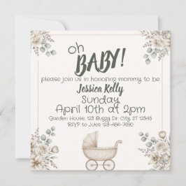 Oh Baby Neutral Floral Minimalist baby shower 招待状