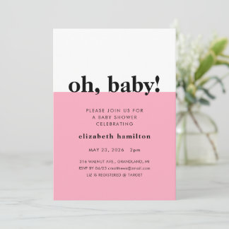 Oh Baby! Pink and White Baby Shower Invitation 招待状