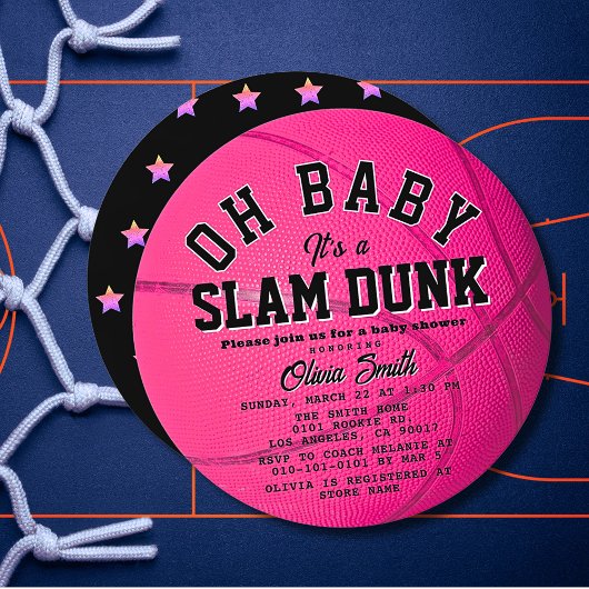 Oh Baby Pink Basketball Girl Baby Shower Circle 招待状