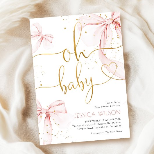 Oh Baby Pink Bow Girl Baby Shower 招待状