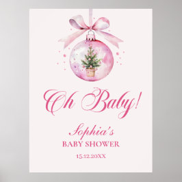 Oh Baby Pink Christmas Ornament Baby Shower ポスター