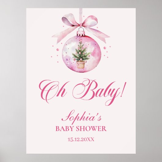 Oh Baby Pink Christmas Ornament Baby Shower ポスター (正面)