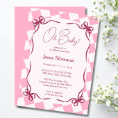 Oh Baby Pink Gingham Bows Baby Shower 招待状