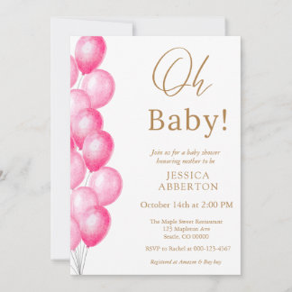 Oh baby! Pink Gold girl baby shower 招待状