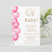 Oh baby! Pink Gold girl baby shower 招待状 (スタンド正面)