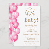 Oh baby! Pink Gold girl baby shower 招待状 (正面/裏面)