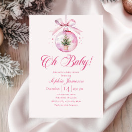 Oh Baby Pink Holiday Baby Shower 招待状