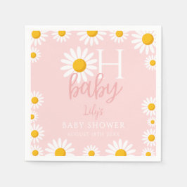 Oh Baby Pink Modern Daisy Baby Shower スタンダードカクテルナプキン