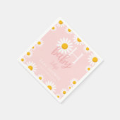 Oh Baby Pink Modern Daisy Baby Shower スタンダードカクテルナプキン (角)