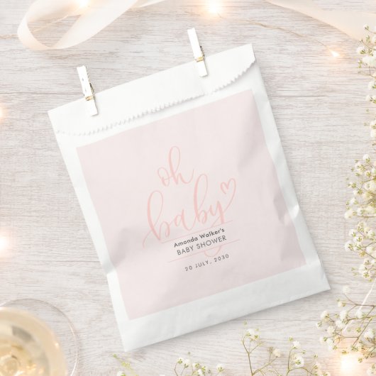 Oh Baby Pink Script Minimal Baby Shower  フェイバーバッグ (クリップ留めされた状態)