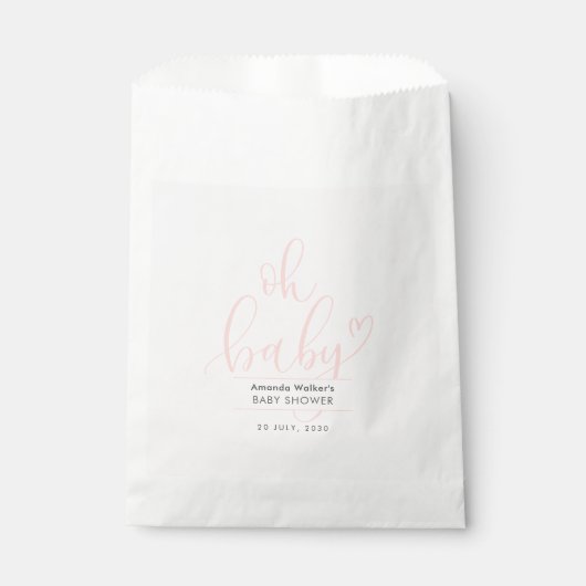 Oh Baby Pink Script Minimal Baby Shower  フェイバーバッグ (正面)