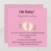 Oh Baby Pink Tiny Feet Girl Baby Shower Invitation 招待状 (正面/裏面)