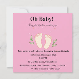 Oh Baby Pink Tiny Feet Girl Baby Shower Invitation 招待状