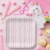 Oh Baby Pink Watercolor Stripes Baby Shower ペーパープレート (パーティー)