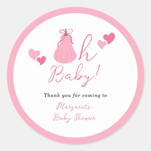 Oh Baby Pumpkin Bow Girl Baby Shower Thank you ラウンドシール (正面)
