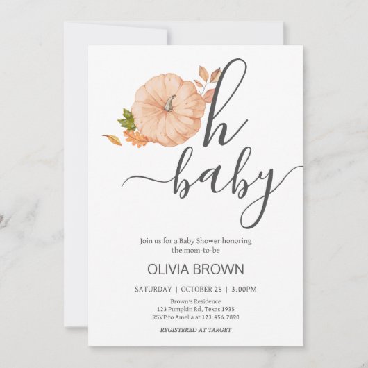Oh Baby Pumpkin Fall Baby Shower 招待状 (正面)