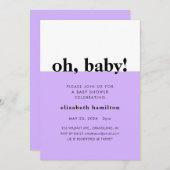 Oh Baby! Purple and White Baby Shower Invitation 招待状 (正面/裏面)