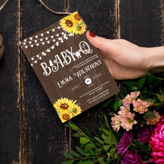 Oh Baby-Q Baby Shower Rustic Sunflower BBQ 招待状