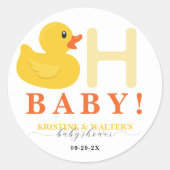 Oh Baby Rubber Duck Baby Shower Favor Stickers ラウンドシール (正面)