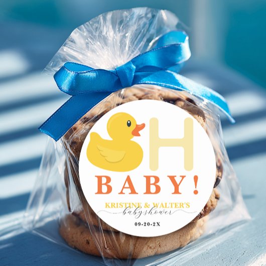 Oh Baby Rubber Duck Baby Shower Favor Stickers ラウンドシール