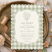 Oh Baby Sage Green Gingham Baby Shower 招待状