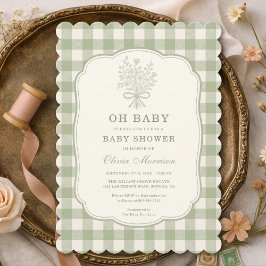 Oh Baby Sage Green Gingham Baby Shower 招待状