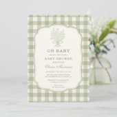 Oh Baby Sage Green Gingham Baby Shower 招待状 (スタンド正面)