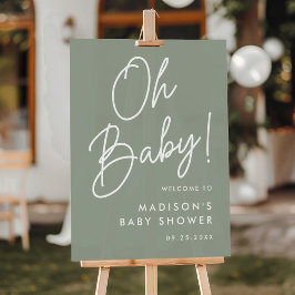 Oh Baby Script サージブルー ベビーシャワーのウェルカムボード アクリルサイン