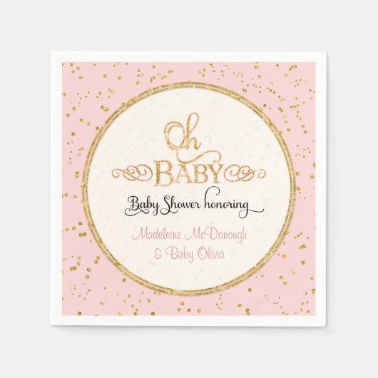 OH BABY Shower Decor Girl Glam金ゴールドグリッタースクリプト スタンダードカクテルナプキン (正面)