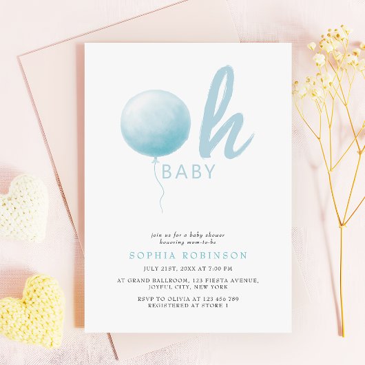 Oh Baby Soft Pastel Blue Balloon Baby Boy Shower 招待状