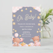 Oh Baby Teddy Bear Twinkle Little Star Baby Shower 招待状 (スタンド正面)