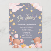 Oh Baby Teddy Bear Twinkle Little Star Baby Shower 招待状 (正面/裏面)