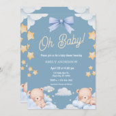 Oh Baby Teddy Bear Twinkle Little Star Baby Shower 招待状 (正面/裏面)