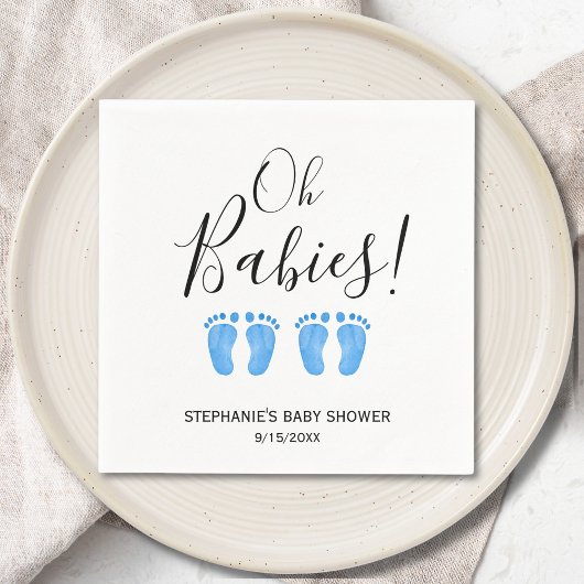 Oh Baby Twin Boys' Baby Shower スタンダードカクテルナプキン