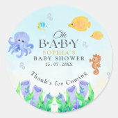 Oh Baby Under Sea Baby Shower ラウンドシール (正面)