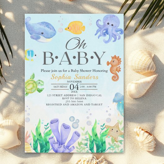 Oh Baby Under Sea Baby Shower 招待状