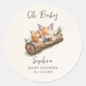 Oh Baby Warm Beige Woodland Fox Baby Shower  ラウンドシール (正面)