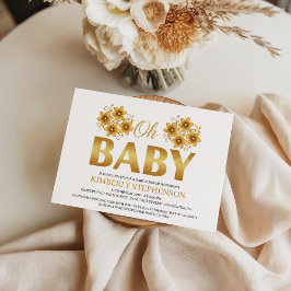 Oh Baby Watercolor Rose Gold Baby Shower 招待状