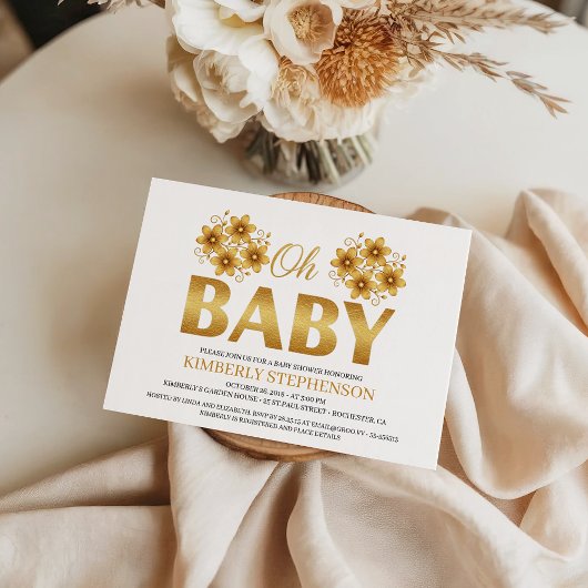Oh Baby Watercolor Rose Gold Baby Shower 招待状