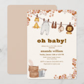 Oh Baby Wild Jungle Safari Clothesline Baby Shower 招待状 (正面/裏面)