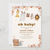 Oh Baby Wild Jungle Safari Clothesline Baby Shower 招待状 (正面)