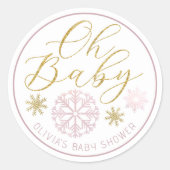 Oh Baby Winter Wonderland Pink Baby Shower Favor ラウンドシール (正面)